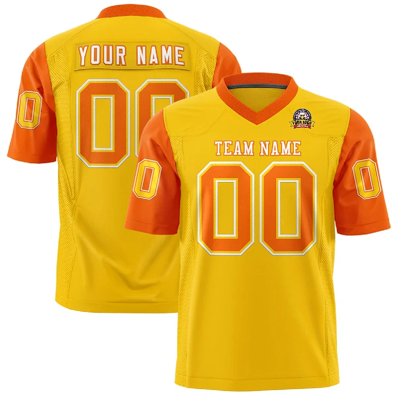 Preview New Products Custom Gold Orange Personalized Raglan Sleeves Design Authentic Football Jersey Preview New Products Custom Gold Orange Personalized Raglan Sleeves Design Authentic Football Jersey