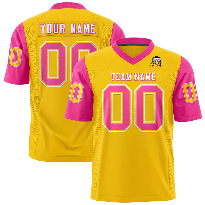 Fashion And Simplicity Custom Gold Pink Personalized Raglan Sleeves Design Authentic Football Jersey Fashion And Simplicity Custom Gold Pink Personalized Raglan Sleeves Design Authentic Football Jersey