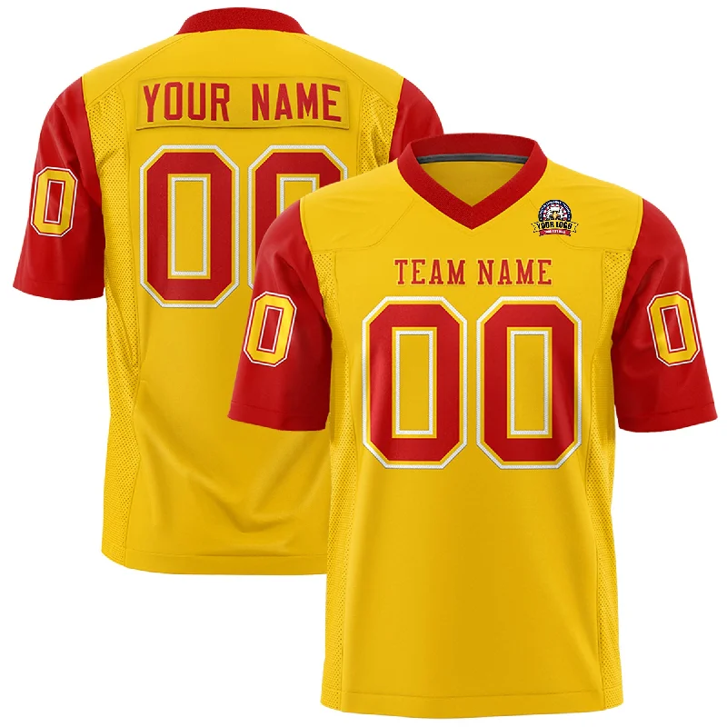 Fashion Touch Custom Gold Red Personalized Raglan Sleeves Design Authentic Football Jersey Fashion Touch Custom Gold Red Personalized Raglan Sleeves Design Authentic Football Jersey
