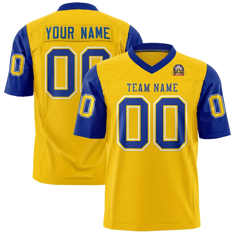 Classic Design Custom Gold Royal Personalized Raglan Sleeves Design Authentic Football Jersey Classic Design Custom Gold Royal Personalized Raglan Sleeves Design Authentic Football Jersey