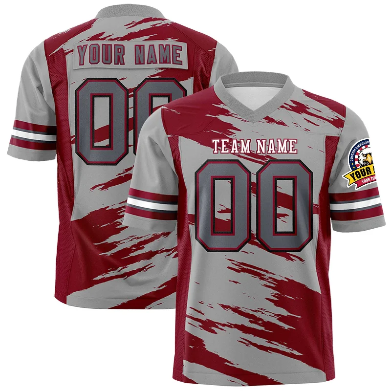 All-Day Style Custom Gray Crimson Personalized Scratch Pattern Design Authentic Football Jersey All-Day Style Custom Gray Crimson Personalized Scratch Pattern Design Authentic Football Jersey