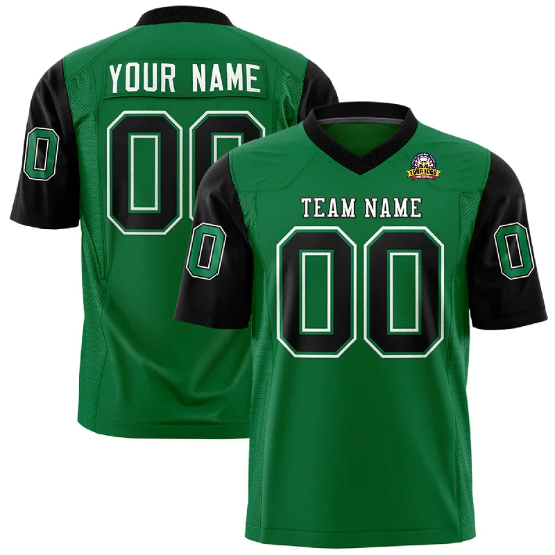 Lace Design Custom Kelly Green Black Personalized Raglan Sleeves Design Authentic Football Jersey Lace Design Custom Kelly Green Black Personalized Raglan Sleeves Design Authentic Football Jersey