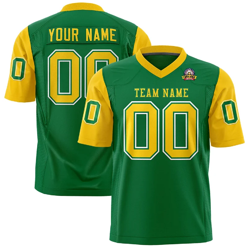 Quality Tailoring Custom Kelly Green Gold Personalized Raglan Sleeves Design Authentic Football Jersey Quality Tailoring Custom Kelly Green Gold Personalized Raglan Sleeves Design Authentic Football Jersey