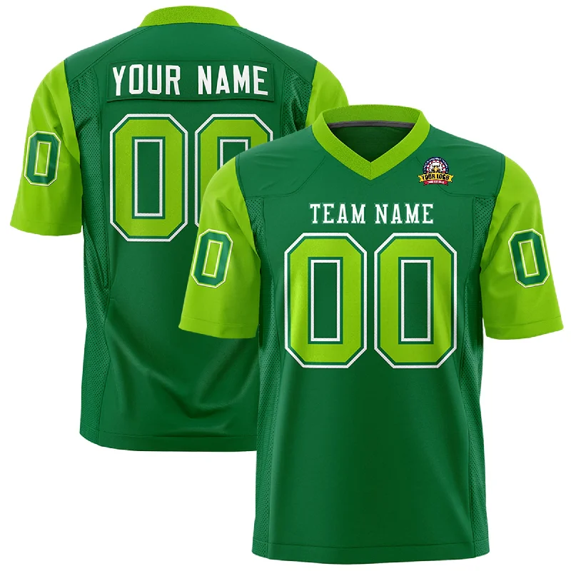 Editorial Design Custom Kelly Green Neon Green Personalized Raglan Sleeves Design Authentic Football Jersey Editorial Design Custom Kelly Green Neon Green Personalized Raglan Sleeves Design Authentic Football Jersey