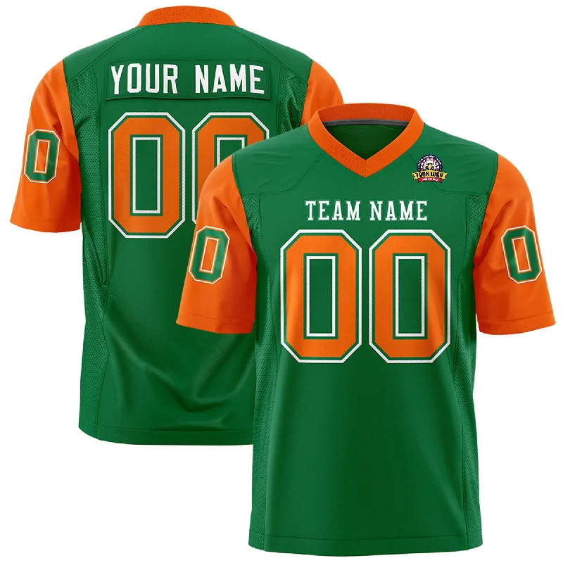 Retro Design Custom Kelly Green Orange Personalized Raglan Sleeves Design Authentic Football Jersey
