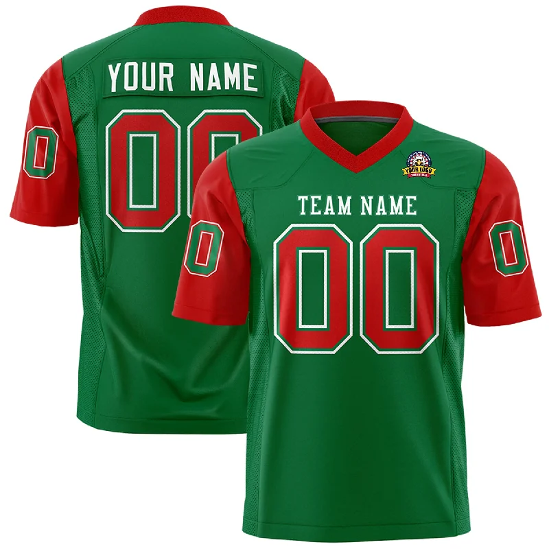 American Style Custom Kelly Green Red Personalized Raglan Sleeves Design Authentic Football Jersey American Style Custom Kelly Green Red Personalized Raglan Sleeves Design Authentic Football Jersey