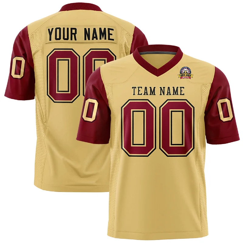 Warm Wear Custom Khaki Crimson Personalized Raglan Sleeves Design Authentic Football Jersey Warm Wear Custom Khaki Crimson Personalized Raglan Sleeves Design Authentic Football Jersey