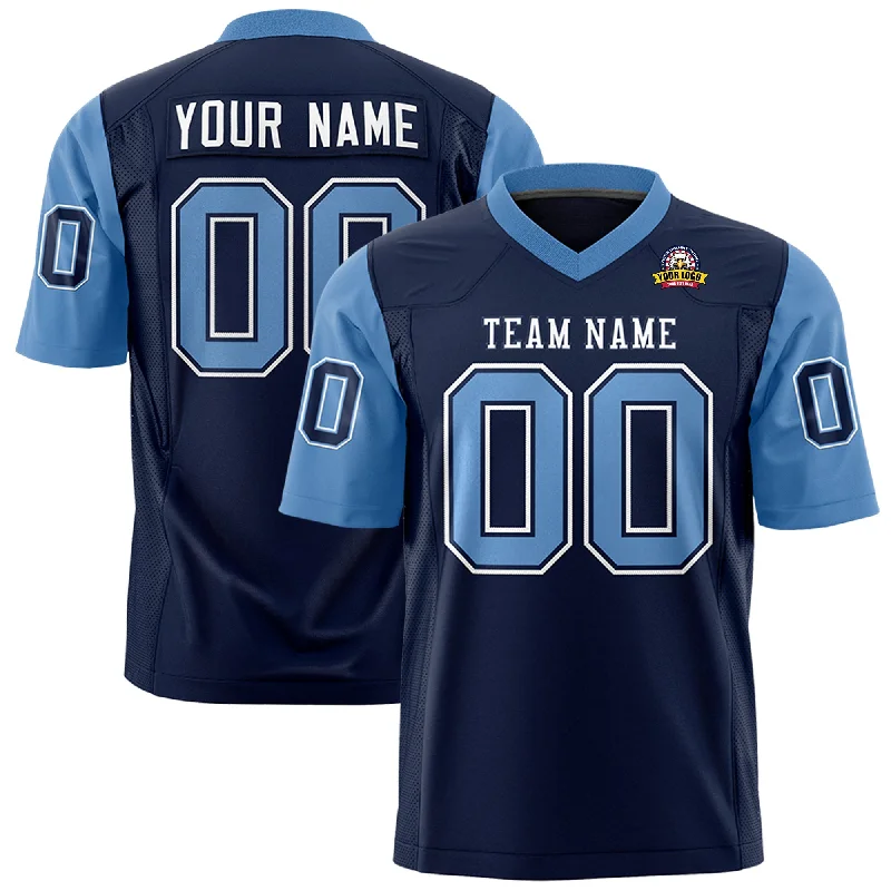 Elegant Comfort Custom Navy Light Blue Personalized Raglan Sleeves Design Authentic Football Jersey Elegant Comfort Custom Navy Light Blue Personalized Raglan Sleeves Design Authentic Football Jersey