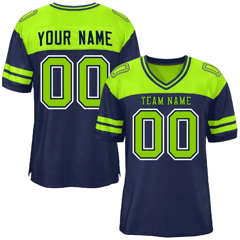 High Street Style Custom Navy Neon Green Personalized Color Block Authentic Football Jersey High Street Style Custom Navy Neon Green Personalized Color Block Authentic Football Jersey