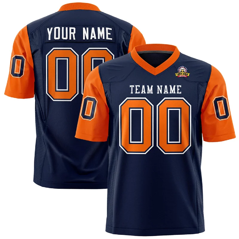 Casual Elegance Custom Navy Orange Personalized Raglan Sleeves Design Authentic Football Jersey Casual Elegance Custom Navy Orange Personalized Raglan Sleeves Design Authentic Football Jersey