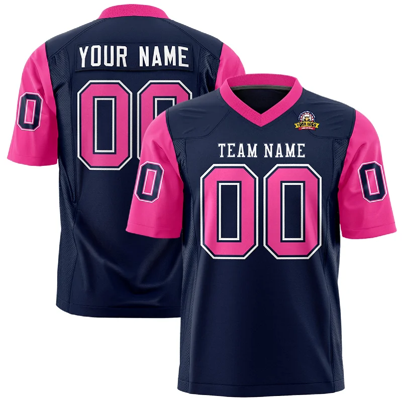 Effortless Style Custom Navy Pink Personalized Raglan Sleeves Design Authentic Football Jersey