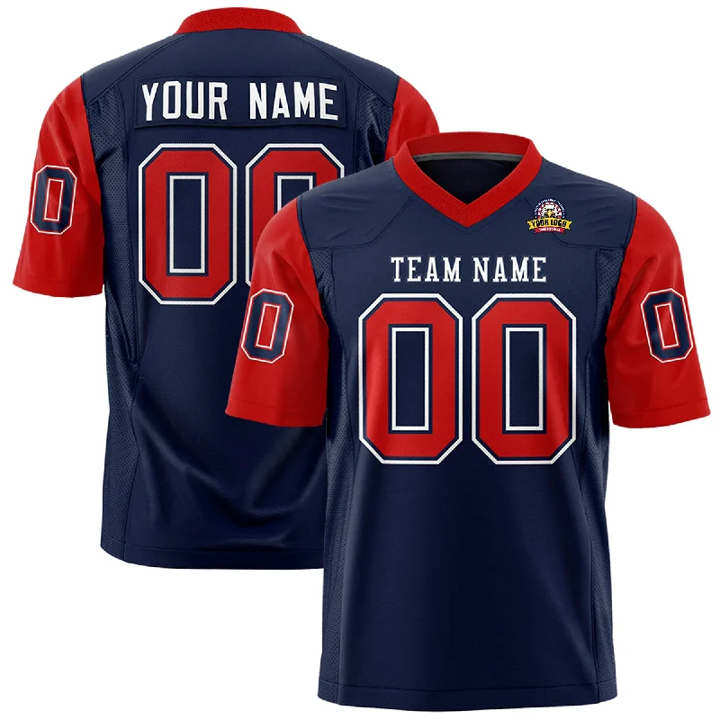 Smart Comfort Custom Navy Red Personalized Raglan Sleeves Design Authentic Football Jersey Smart Comfort Custom Navy Red Personalized Raglan Sleeves Design Authentic Football Jersey