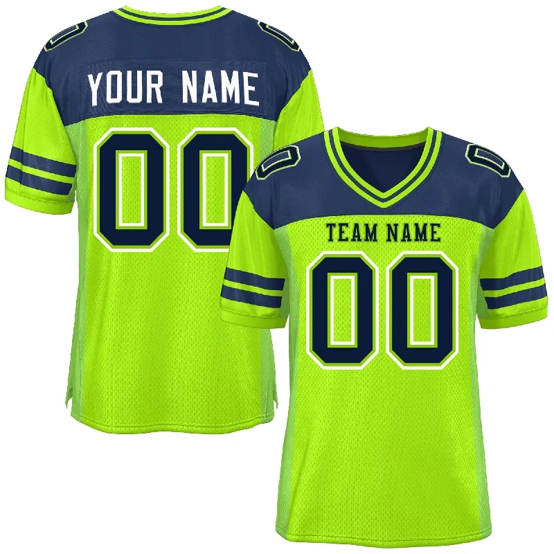 Retro Fashion Custom Neon Green Navy Personalized Color Block Authentic Football Jersey Retro Fashion Custom Neon Green Navy Personalized Color Block Authentic Football Jersey