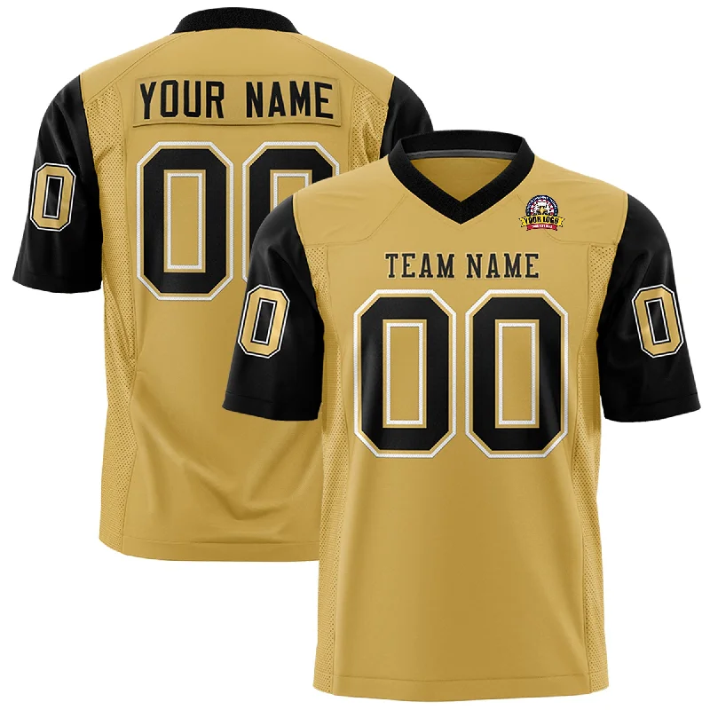 Stylish Ease Custom Old Gold Black Personalized Raglan Sleeves Design Authentic Football Jersey Stylish Ease Custom Old Gold Black Personalized Raglan Sleeves Design Authentic Football Jersey