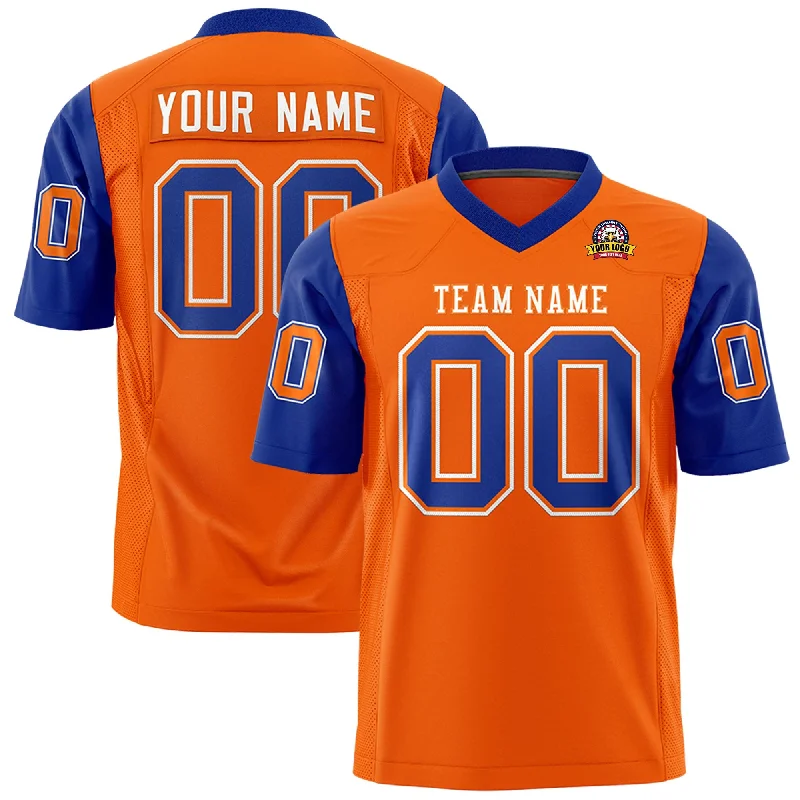 Exquisite Design Custom Orange Royal Personalized Raglan Sleeves Design Authentic Football Jersey Exquisite Design Custom Orange Royal Personalized Raglan Sleeves Design Authentic Football Jersey