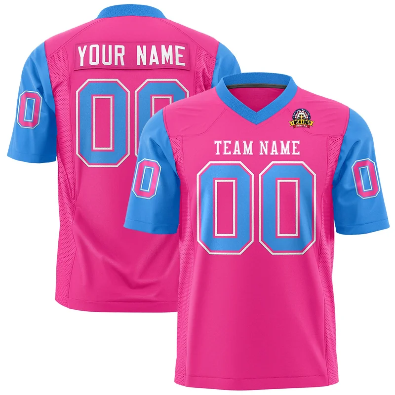 Elegant Design Custom Pink Powder Blue Personalized Raglan Sleeves Design Authentic Football Jersey Elegant Design Custom Pink Powder Blue Personalized Raglan Sleeves Design Authentic Football Jersey
