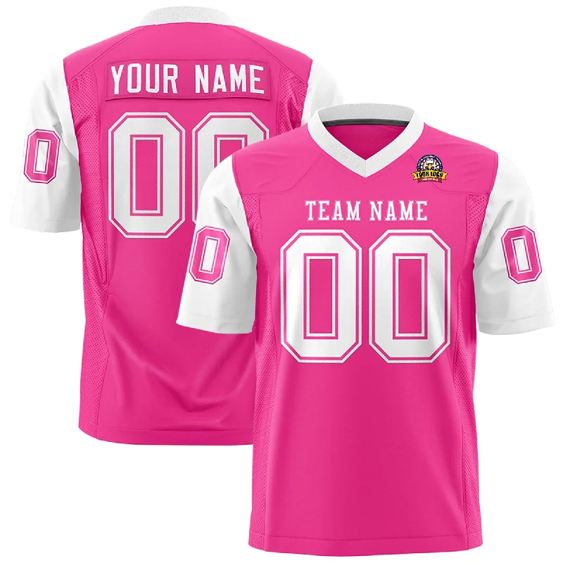 Elegant Dressing Custom Pink White Personalized Raglan Sleeves Design Authentic Football Jersey Elegant Dressing Custom Pink White Personalized Raglan Sleeves Design Authentic Football Jersey