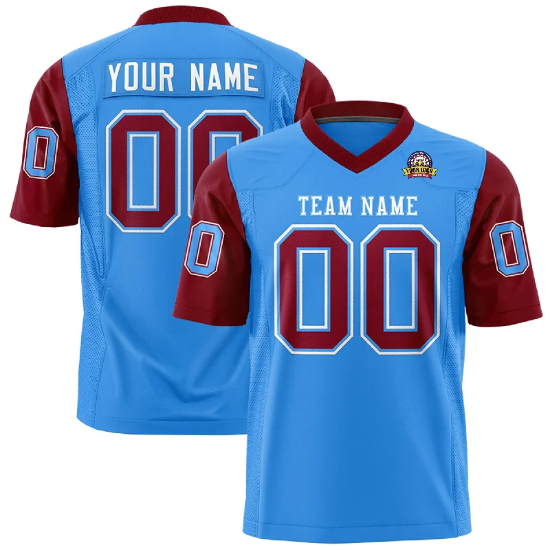 Fashionable Items Custom Powder Blue Crimson Personalized Raglan Sleeves Design Authentic Football Jersey Fashionable Items Custom Powder Blue Crimson Personalized Raglan Sleeves Design Authentic Football Jersey