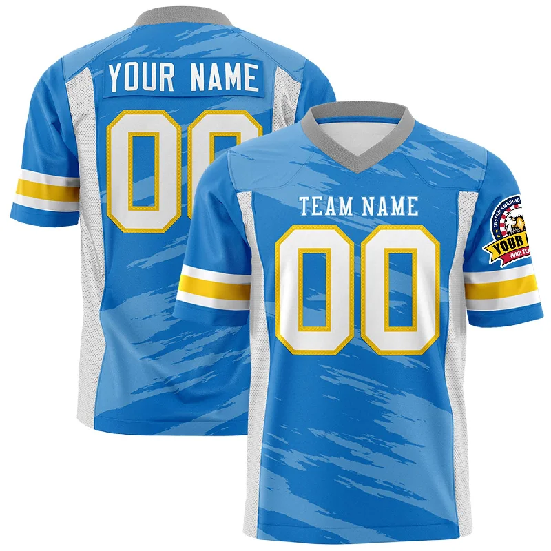 Relaxed Fits Custom Powder Blue Light Gray Personalized Scratch Pattern Design Authentic Football Jersey Relaxed Fits Custom Powder Blue Light Gray Personalized Scratch Pattern Design Authentic Football Jersey