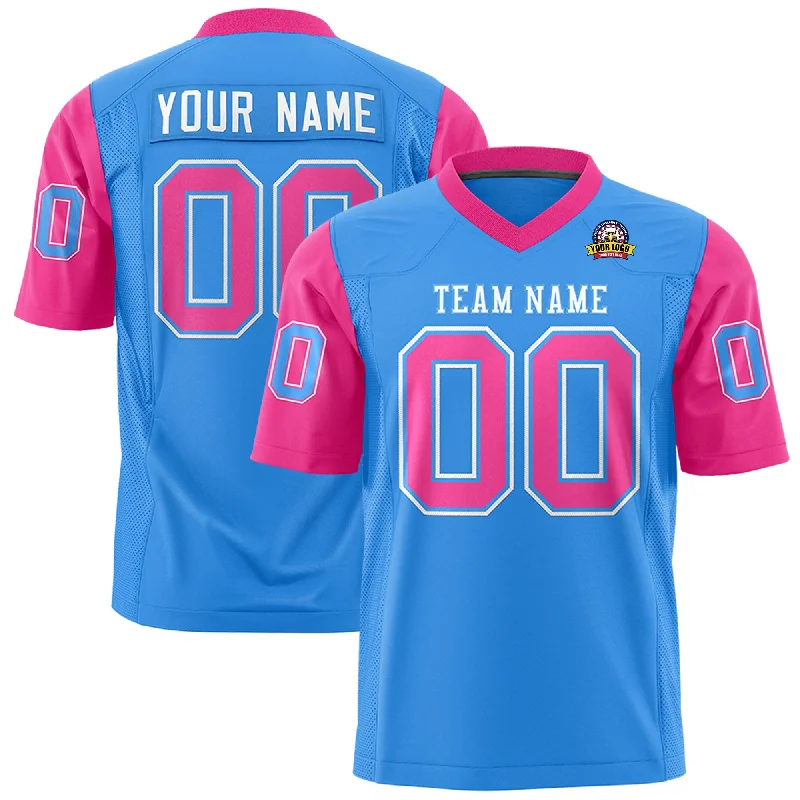 Versatile Items Custom Powder Blue Pink Personalized Raglan Sleeves Design Authentic Football Jersey Versatile Items Custom Powder Blue Pink Personalized Raglan Sleeves Design Authentic Football Jersey