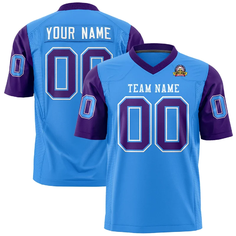 Personalized Design Custom Powder Blue Purple Personalized Raglan Sleeves Design Authentic Football Jersey Personalized Design Custom Powder Blue Purple Personalized Raglan Sleeves Design Authentic Football Jersey