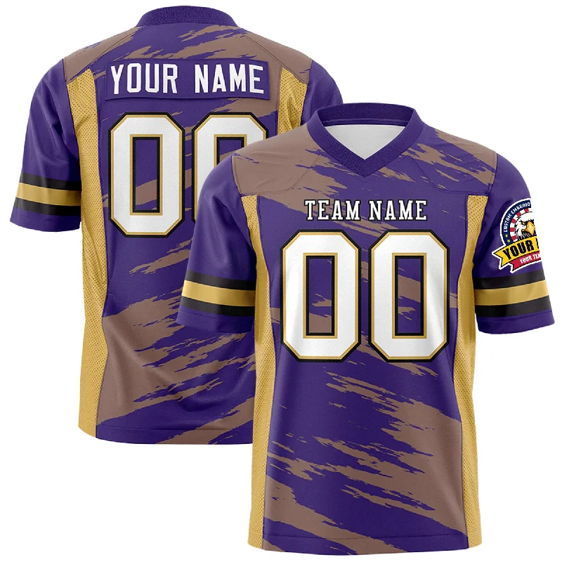 Easy Wear Chic Custom Purple Khaki Personalized Scratch Pattern Design Authentic Football Jersey
