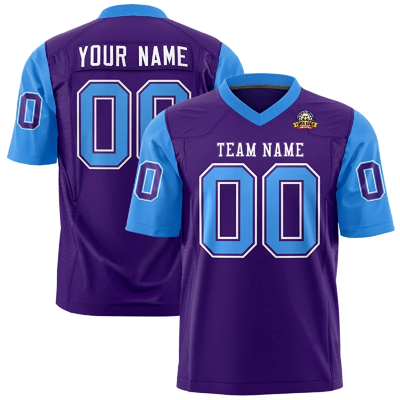 Romantic Data Custom Purple Powder Blue Personalized Raglan Sleeves Design Authentic Football Jersey Romantic Data Custom Purple Powder Blue Personalized Raglan Sleeves Design Authentic Football Jersey