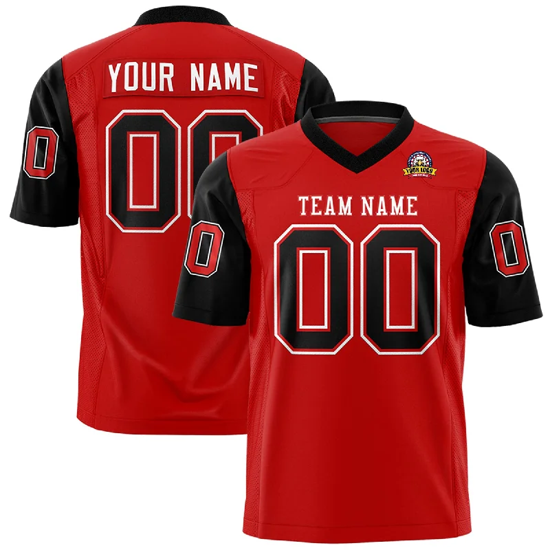 Comfortable Looks Custom Red Black Personalized Raglan Sleeves Design Authentic Football Jersey Comfortable Looks Custom Red Black Personalized Raglan Sleeves Design Authentic Football Jersey