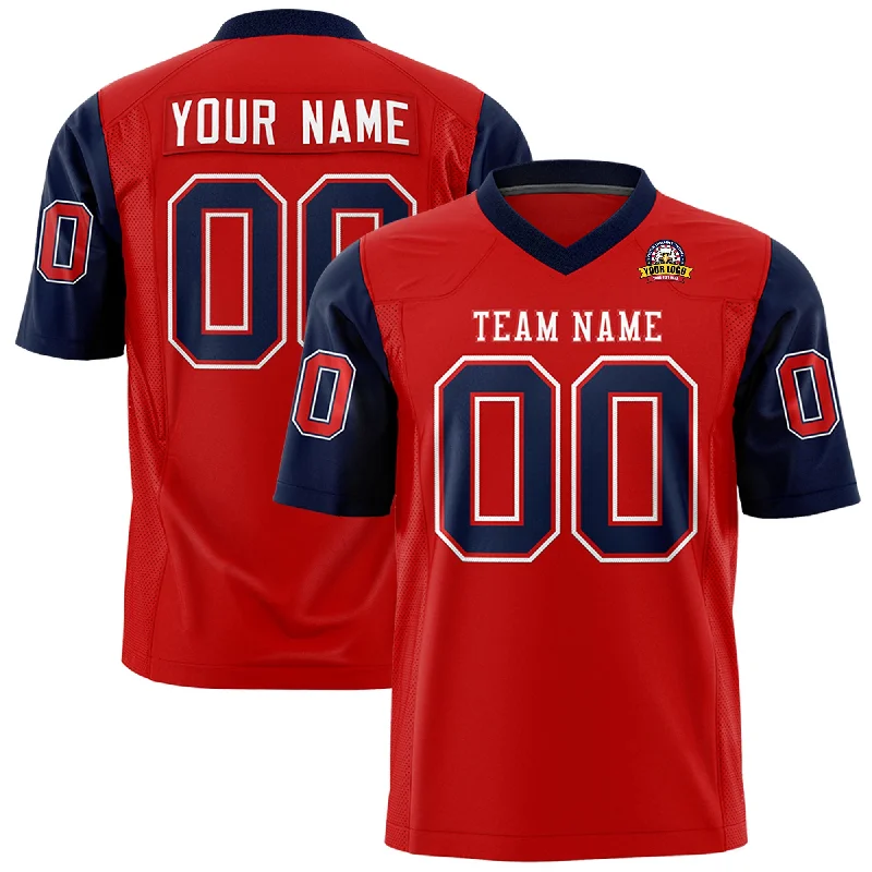 Cozy Pants Custom Red Navy Personalized Raglan Sleeves Design Authentic Football Jersey Cozy Pants Custom Red Navy Personalized Raglan Sleeves Design Authentic Football Jersey