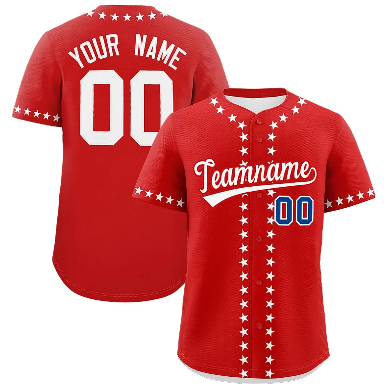 Relaxed Wear Custom Red White Star Ribbing Authentic Baseball Jersey