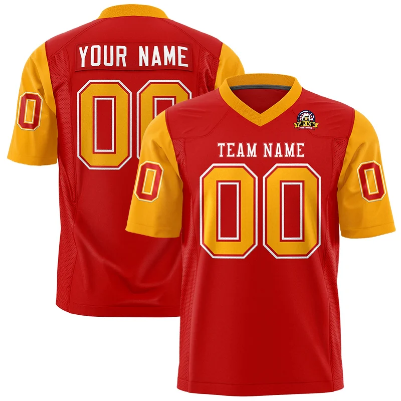 Cozy Outfit Custom Red Yellow Personalized Raglan Sleeves Design Authentic Football Jersey Cozy Outfit Custom Red Yellow Personalized Raglan Sleeves Design Authentic Football Jersey