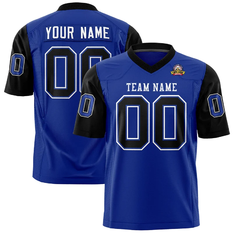 Cozy Vibes Custom Royal Black Personalized Raglan Sleeves Design Authentic Football Jersey Cozy Vibes Custom Royal Black Personalized Raglan Sleeves Design Authentic Football Jersey