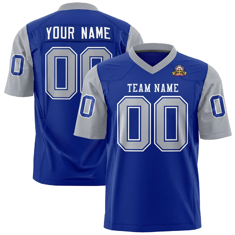 Soft Wear Custom Royal Gray Personalized Raglan Sleeves Design Authentic Football Jersey Soft Wear Custom Royal Gray Personalized Raglan Sleeves Design Authentic Football Jersey