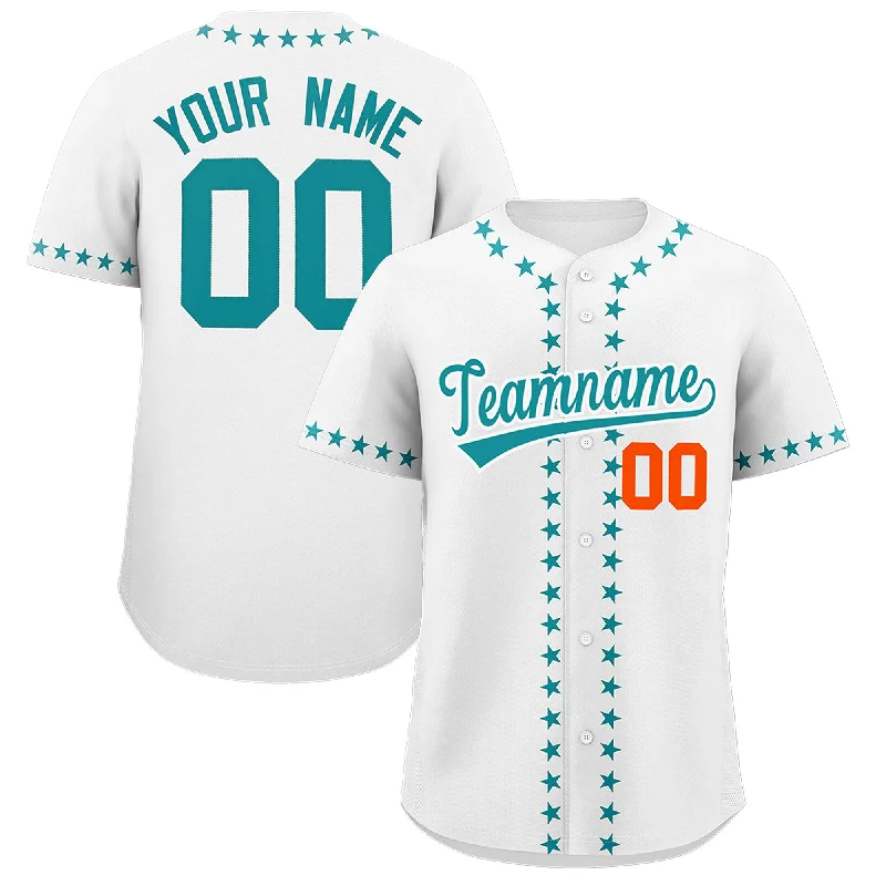 Fresh And Fashionable Custom White Aqua Star Ribbing Authentic Baseball Jersey