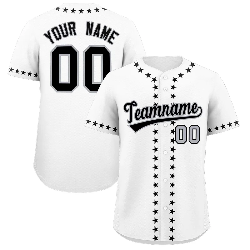 Soft Looks Custom White Black Star Ribbing Authentic Baseball Jersey