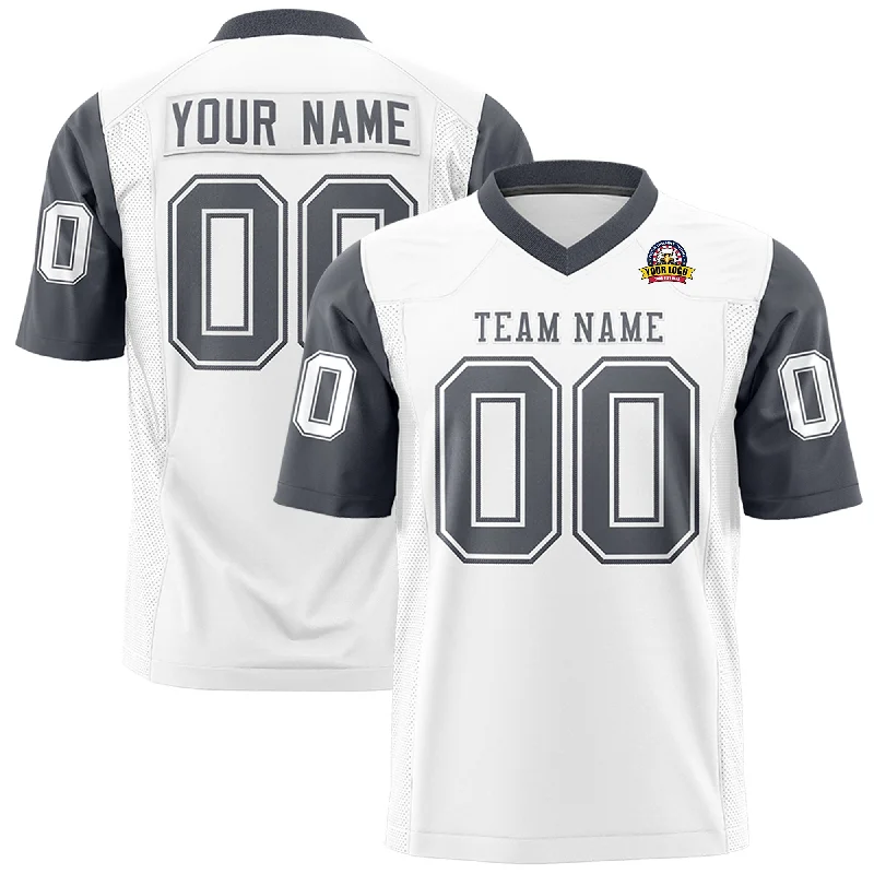 Smart Comfort Wear Custom White Dark Gray Personalized Raglan Sleeves Design Authentic Football Jersey Smart Comfort Wear Custom White Dark Gray Personalized Raglan Sleeves Design Authentic Football Jersey