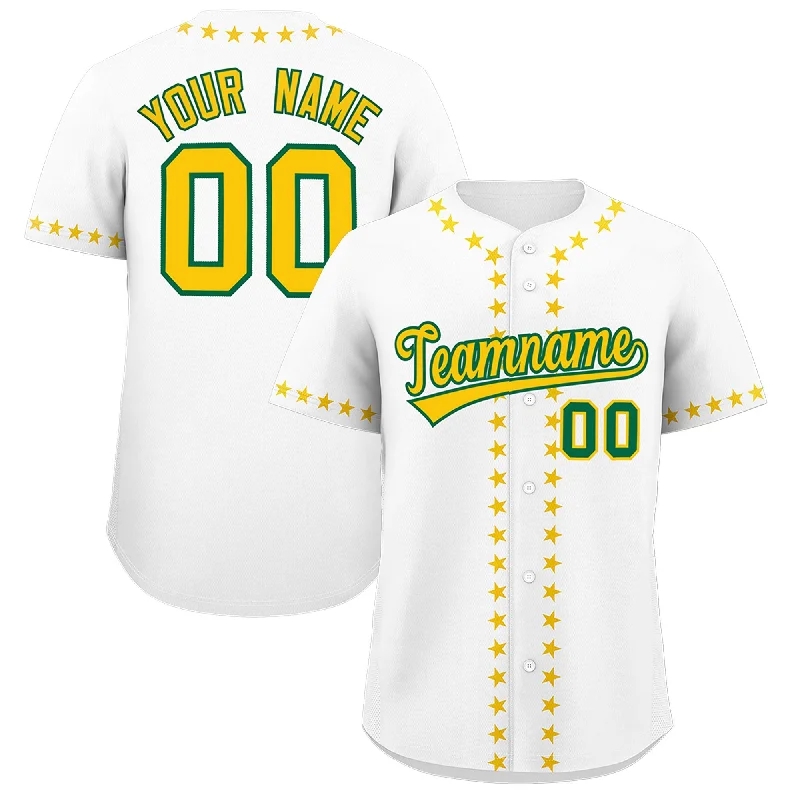 Luxury Style Custom White Gold Star Ribbing Authentic Baseball Jersey