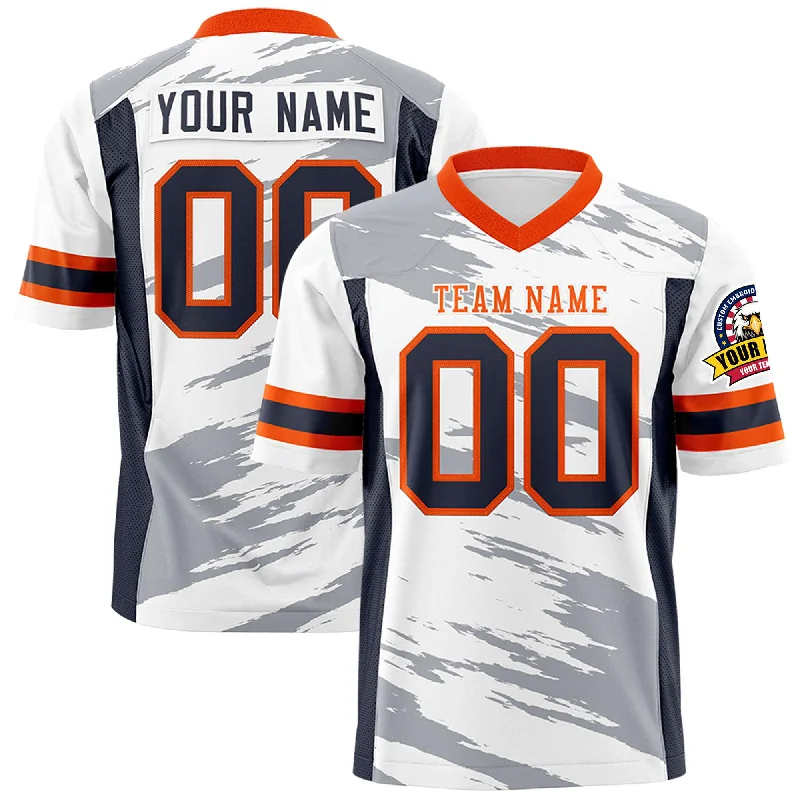 Fashionable Comfort Custom White Gray Personalized Scratch Pattern Design Authentic Football Jersey Fashionable Comfort Custom White Gray Personalized Scratch Pattern Design Authentic Football Jersey