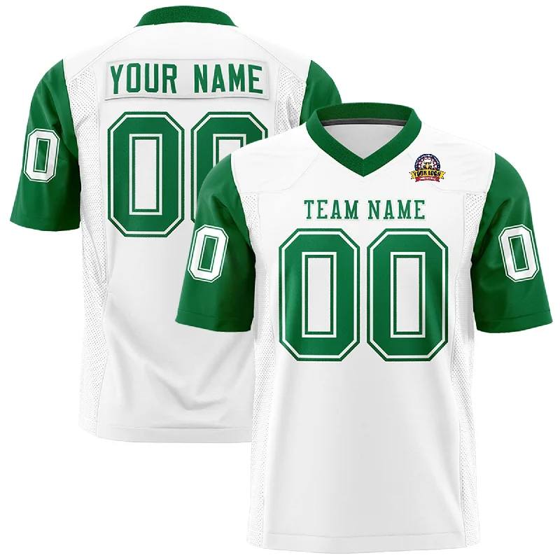 Easy Comfort Style Custom White Kelly Green Personalized Raglan Sleeves Design Authentic Football Jersey Easy Comfort Style Custom White Kelly Green Personalized Raglan Sleeves Design Authentic Football Jersey