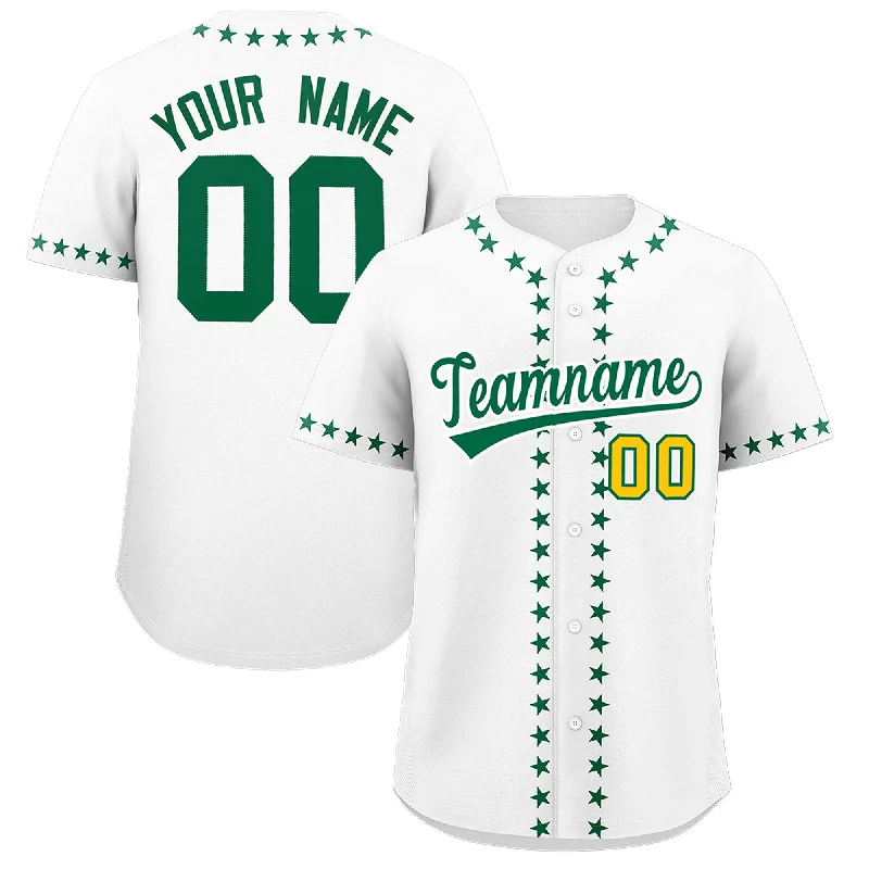 Warm Atmosphere Custom White Kelly Green Star Ribbing Authentic Baseball Jersey
