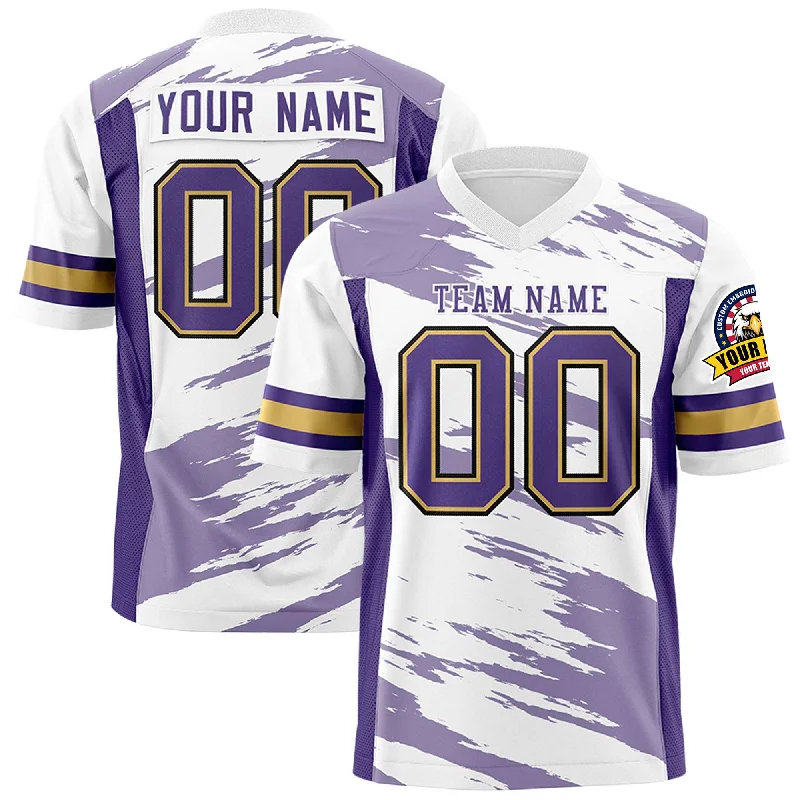 Casual Ease Custom White Light Purple Personalized Scratch Pattern Design Authentic Football Jersey Casual Ease Custom White Light Purple Personalized Scratch Pattern Design Authentic Football Jersey