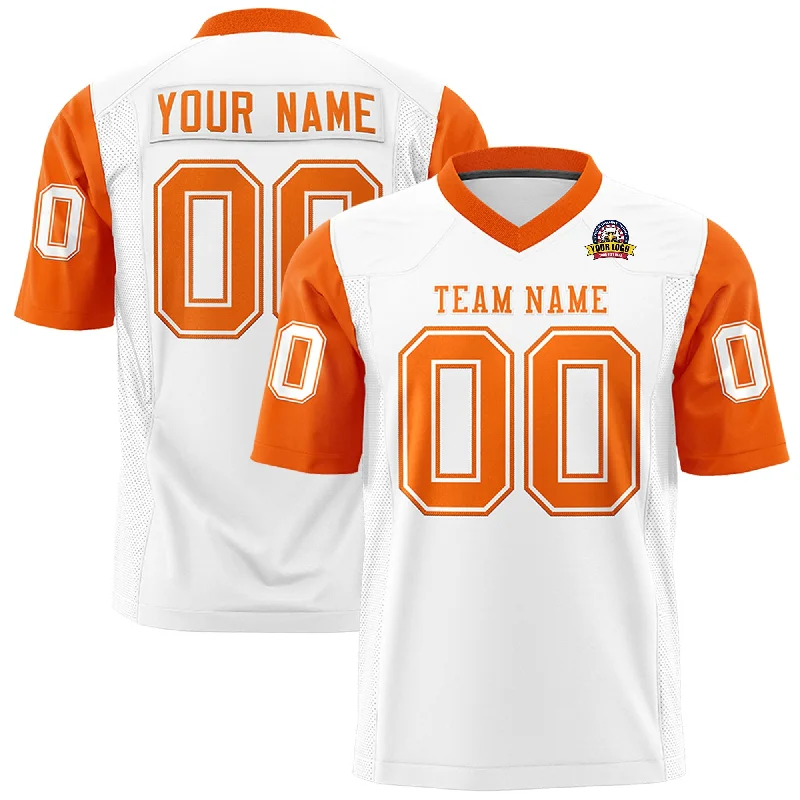 Soft Casuals Custom White Orange Personalized Raglan Sleeves Design Authentic Football Jersey Soft Casuals Custom White Orange Personalized Raglan Sleeves Design Authentic Football Jersey