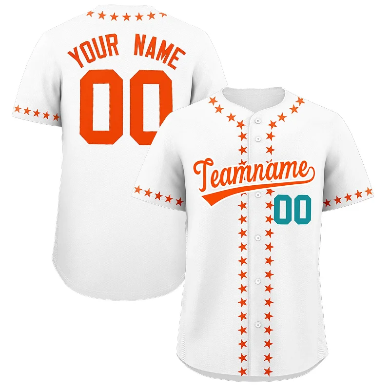 Soft Fashion Custom White Orange Star Ribbing Authentic Baseball Jersey