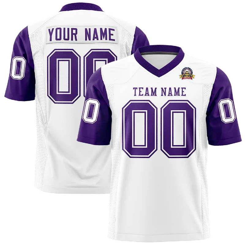 Easy-to-Wear Custom White Purple Personalized Raglan Sleeves Design Authentic Football Jersey Easy-to-Wear Custom White Purple Personalized Raglan Sleeves Design Authentic Football Jersey