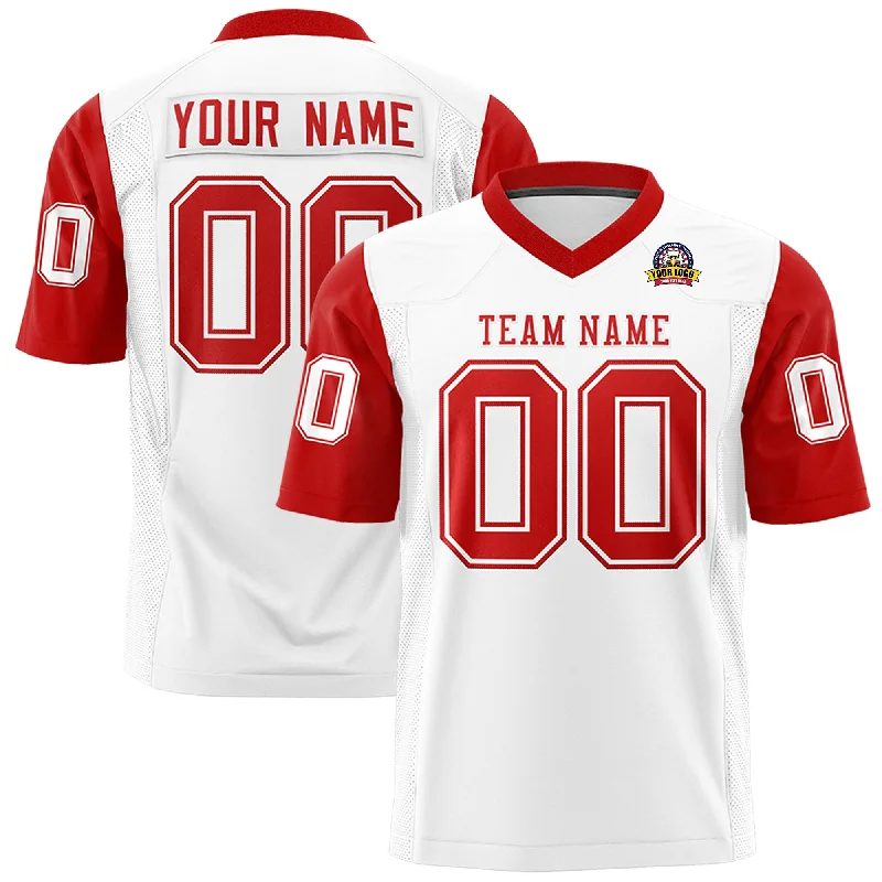 Cozy Essentials Custom White Red Personalized Raglan Sleeves Design Authentic Football Jersey Cozy Essentials Custom White Red Personalized Raglan Sleeves Design Authentic Football Jersey