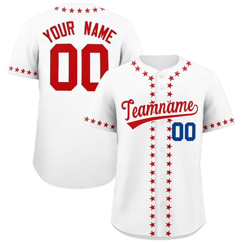 Everyday Comfort Custom White Red Star Ribbing Authentic Baseball Jersey