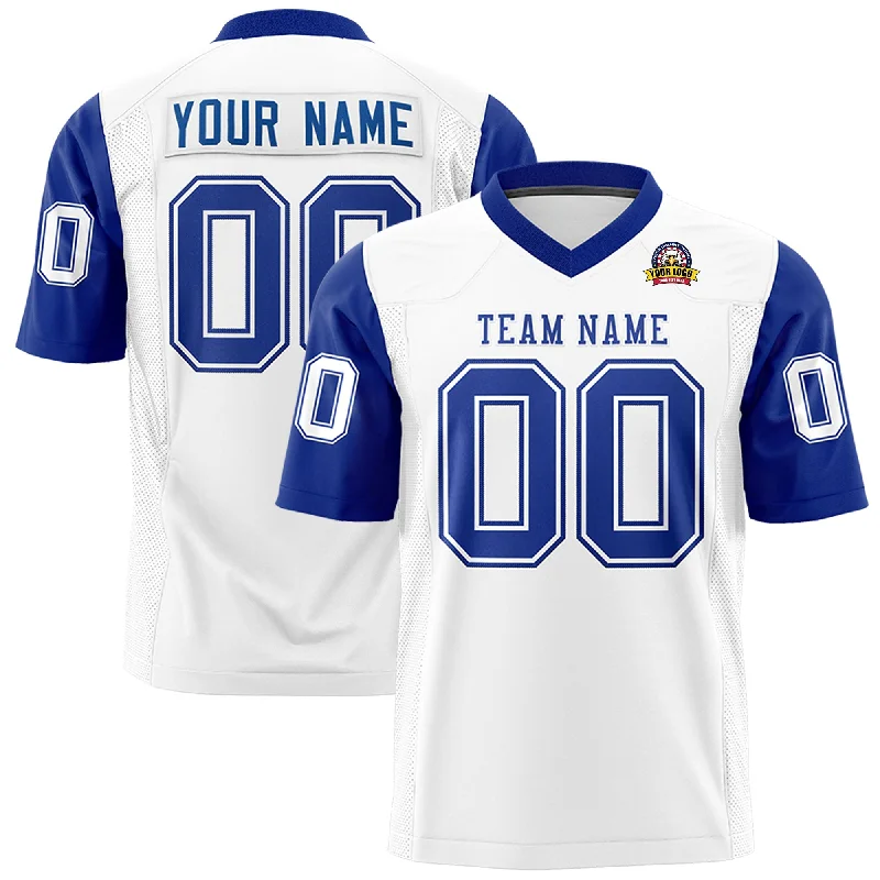 Casual Chic Outfits Custom White Royal Personalized Raglan Sleeves Design Authentic Football Jersey Casual Chic Outfits Custom White Royal Personalized Raglan Sleeves Design Authentic Football Jersey