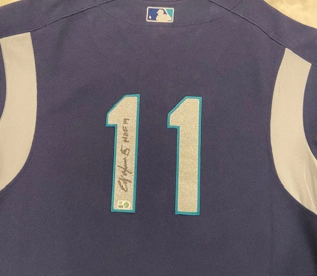 Celebrity Style Edgar Martinez Autographed "HOF 19" Navy Mitchell & Ness Jersey