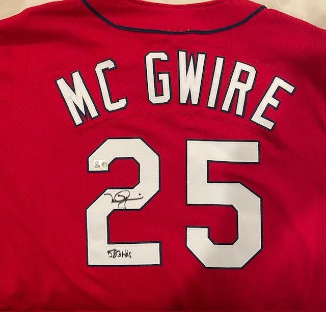 Classic And Versatile Mark McGwire Autographed "583 HR's" Cardinals Red Mitchell & Ness Jersey Classic And Versatile Mark McGwire Autographed "583 HR's" Cardinals Red Mitchell & Ness Jersey
