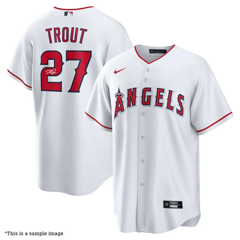 Comfortable Fashion Mike Trout Autographed Angels White Replica Jersey